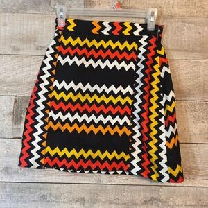 MSGM Milano Zigzag Chevron Mini Skirt Multi Color Cotton Blend IT 40 2041MDD41A